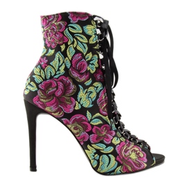 Bottines orientales à lacets NOIR / FUSHIA jaune vert violet le noir 2
