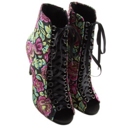 Bottines orientales à lacets NOIR / FUSHIA jaune vert violet le noir 1