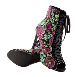 Bottines orientales à lacets NOIR / FUSHIA jaune vert violet le noir 4