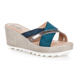 Kylie Pantoufles compensées bleu 1