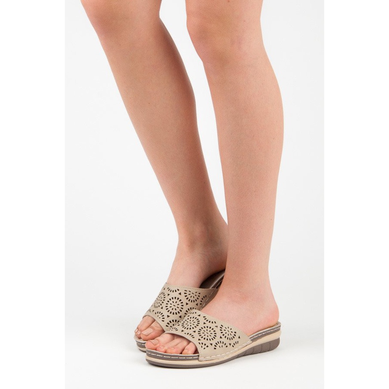 Hasby Chaussons femme ajourés brun 2