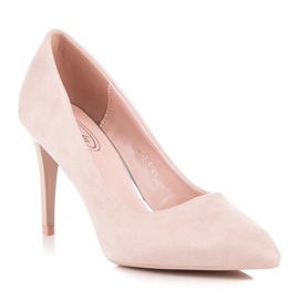 Escarpins en daim poudré rose 1