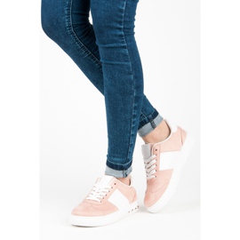Baskets de sport en daim blanc rose 1