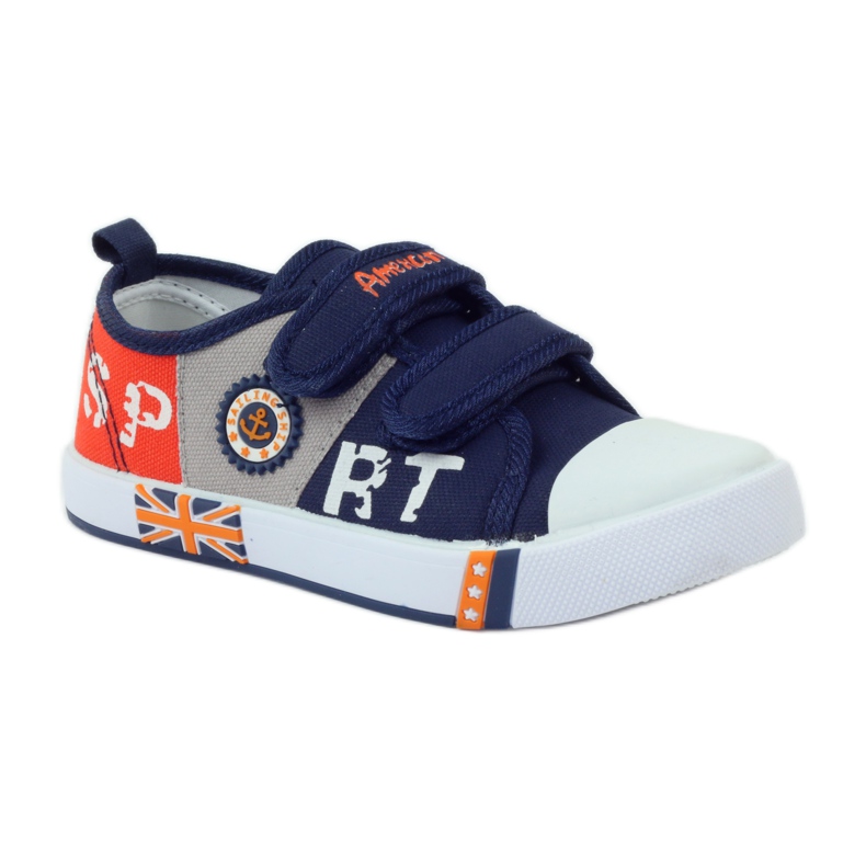 American Club Baskets américaines baskets semelle intérieure en cuir bleu marine gris orange 1