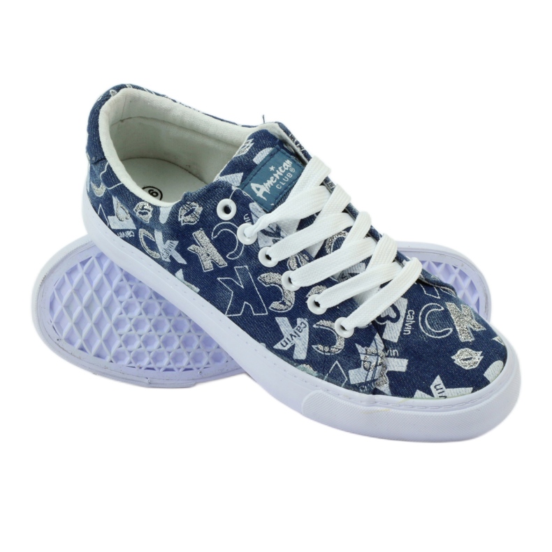 Baskets en denim pour femme avec paillettes American clublh18 bleu marine 3