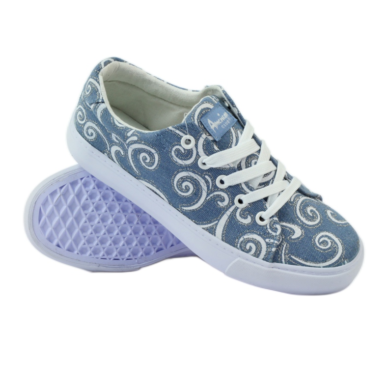 Baskets American Club LH en denim avec paillettes bleu gris 2