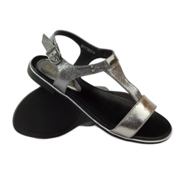 M.Daszyński Sandales talon plat Daszyński argent-noir gris 3