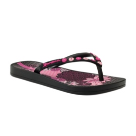 Ipanema 82387 tongs fleuries noir rose 1