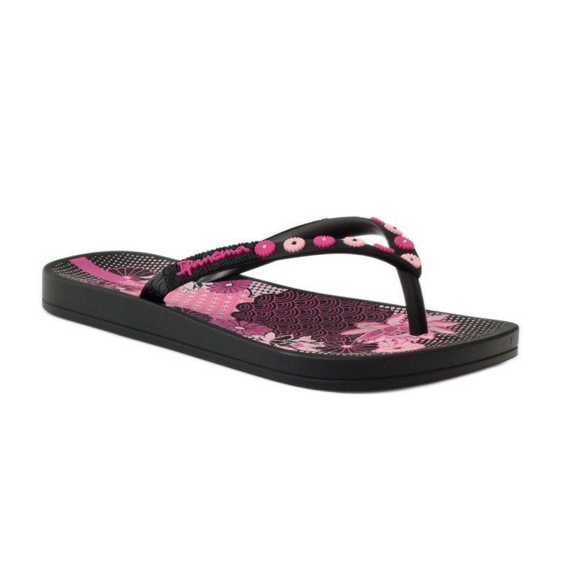 Ipanema 82387 tongs fleuries noir rose 1