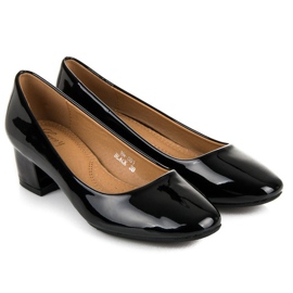 Lovery Escarpins en cuir verni à petits talons le noir 1