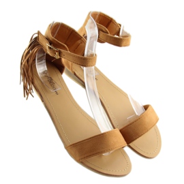Sandales femme à frange camel brun 4