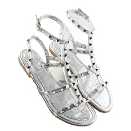 Sandales pour femmes avec clous argentés H56 Silver gris 2
