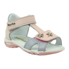 Sandales de fille en cuir pour velcro 138 rose bartuś gris 1