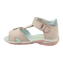 Sandales de fille en cuir pour velcro 138 rose bartuś gris 2