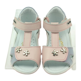 Sandales de fille en cuir pour velcro 138 rose bartuś gris 4