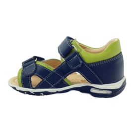 Sandales pour garçons en cuir pour Velcro 137 Navy / Green Bartuś bleu 2