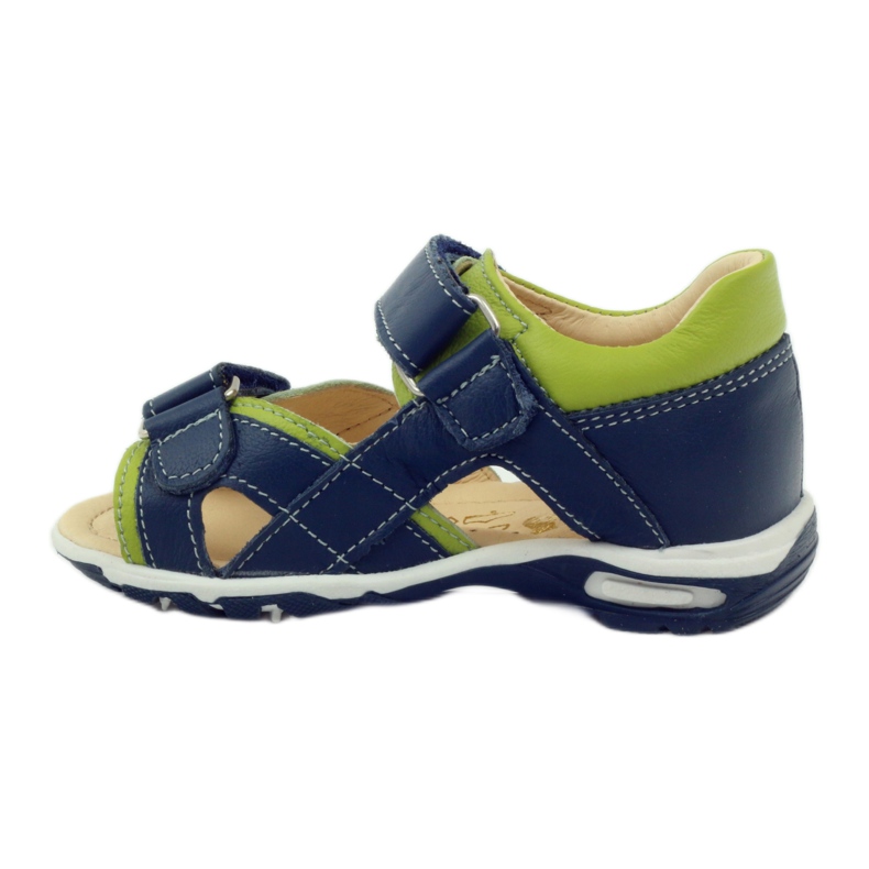 Sandales pour garçons en cuir pour Velcro 137 Navy / Green Bartuś bleu 2