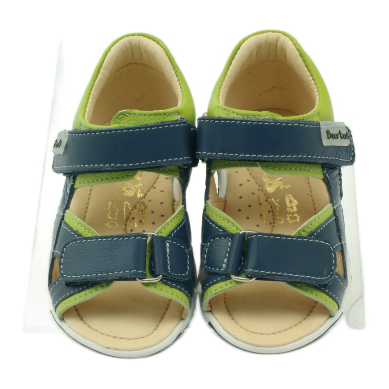 Sandales pour garçons en cuir pour Velcro 137 Navy / Green Bartuś bleu 4
