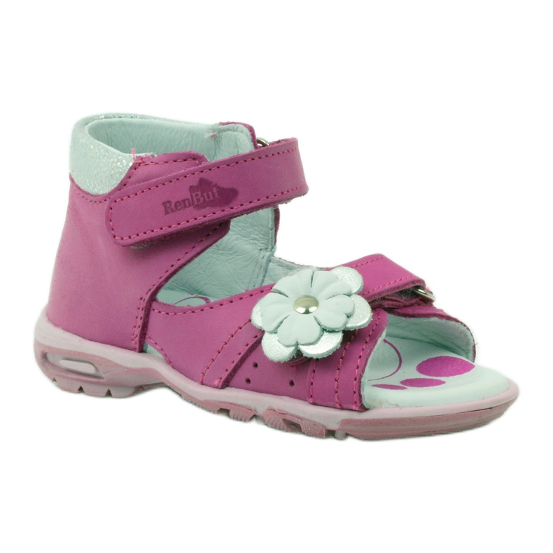 Ren But Sandales en cuir des filles en cuir avec une fleur 097 rose 1