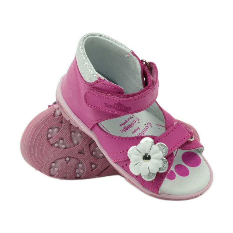 Ren But Sandales en cuir des filles en cuir avec une fleur 097 rose 3