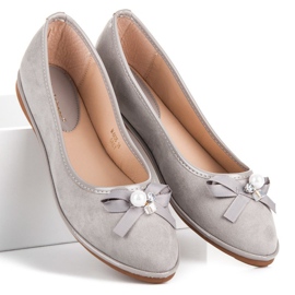Ideal Shoes Ballerines élégantes en daim gris 4