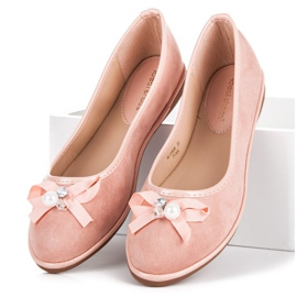 Ideal Shoes Ballerines élégantes en daim rose 3