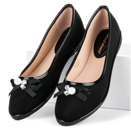 Ideal Shoes Ballerines élégantes en daim le noir 3