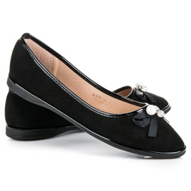 Ideal Shoes Ballerines élégantes en daim le noir 5