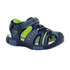 American Club Sandales pour enfants avec insert en cuir américain 93607 bleu marin vert orange 1