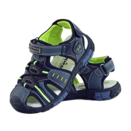 American Club Sandales pour enfants avec insert en cuir américain 93607 bleu marin vert orange 3