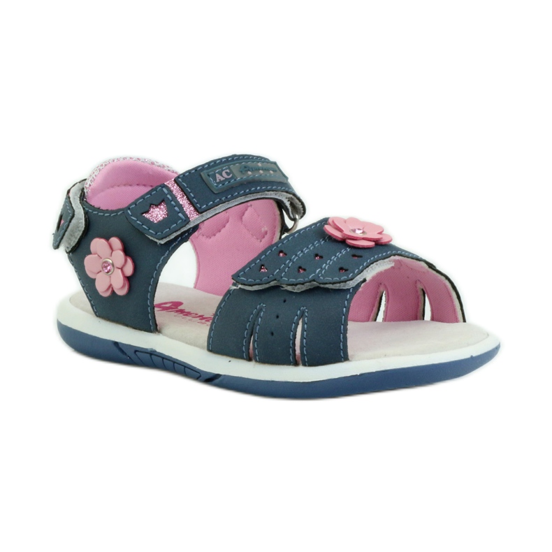 American Club Sandales avec insert en cuir américain 93606 bleu marine rose 1