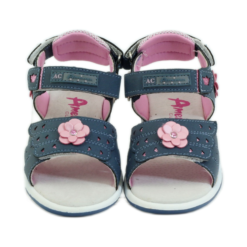 American Club Sandales avec insert en cuir américain 93606 bleu marine rose 4