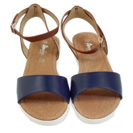 American Club Sandales à semelle intérieure en cuir American 170621 brun bleu marin 4