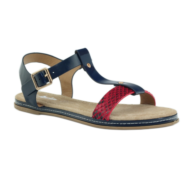 American Club Sandales américaines pour femmes avec semelle intérieure en cuir rouge bleu marine 1