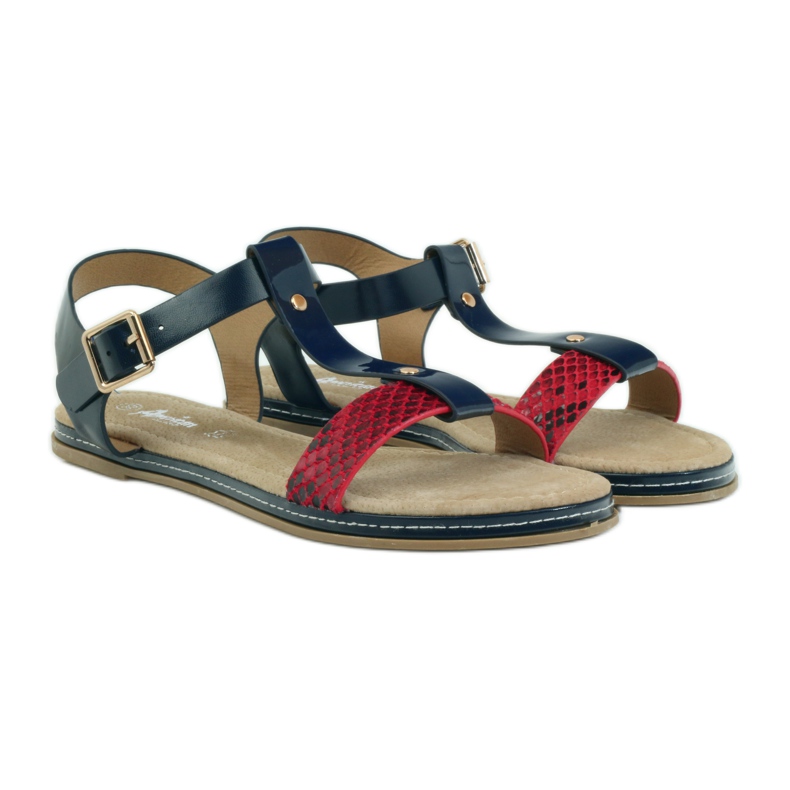 American Club Sandales américaines pour femmes avec semelle intérieure en cuir rouge bleu marine 3