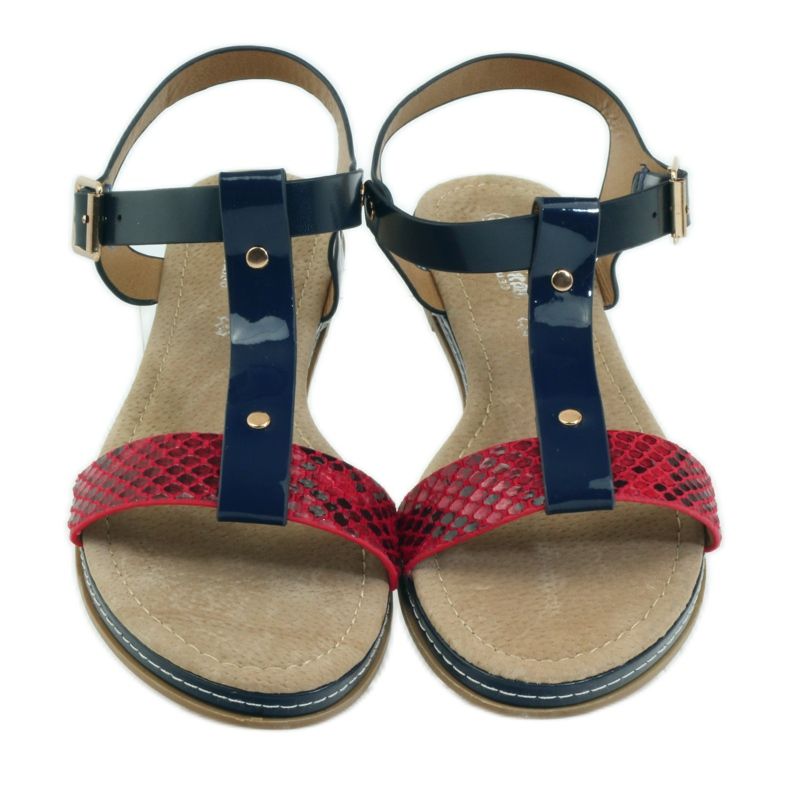 American Club Sandales américaines pour femmes avec semelle intérieure en cuir rouge bleu marine 4