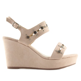 Sandales compensées beiges 1606 Beige 2