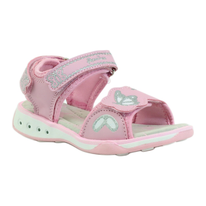 American Club Chaussures enfant sandales cuir semelle incandescente américain rose gris 1