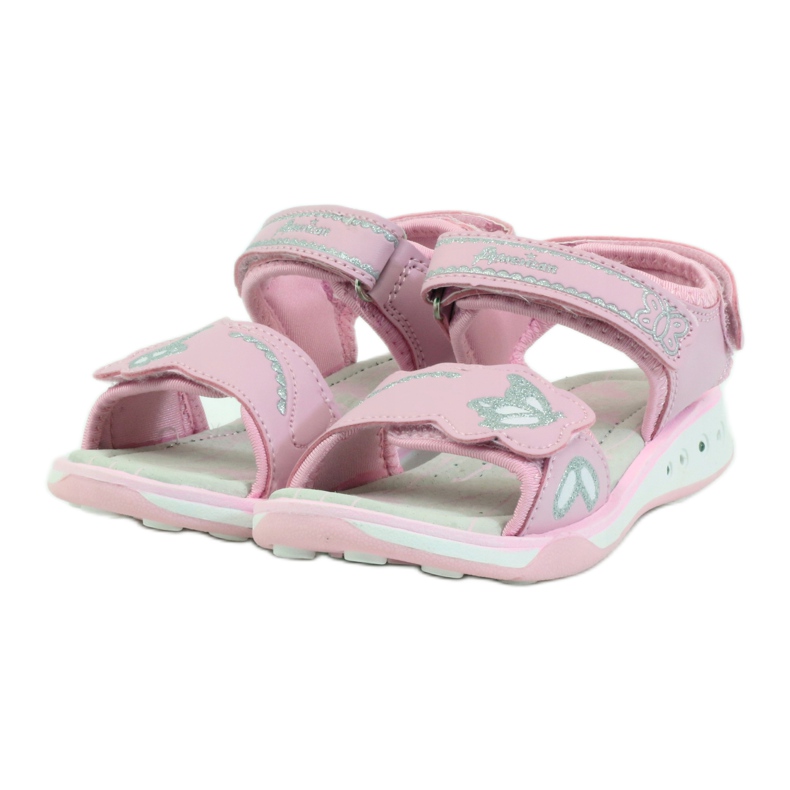 American Club Chaussures enfant sandales cuir semelle incandescente américain rose gris 3