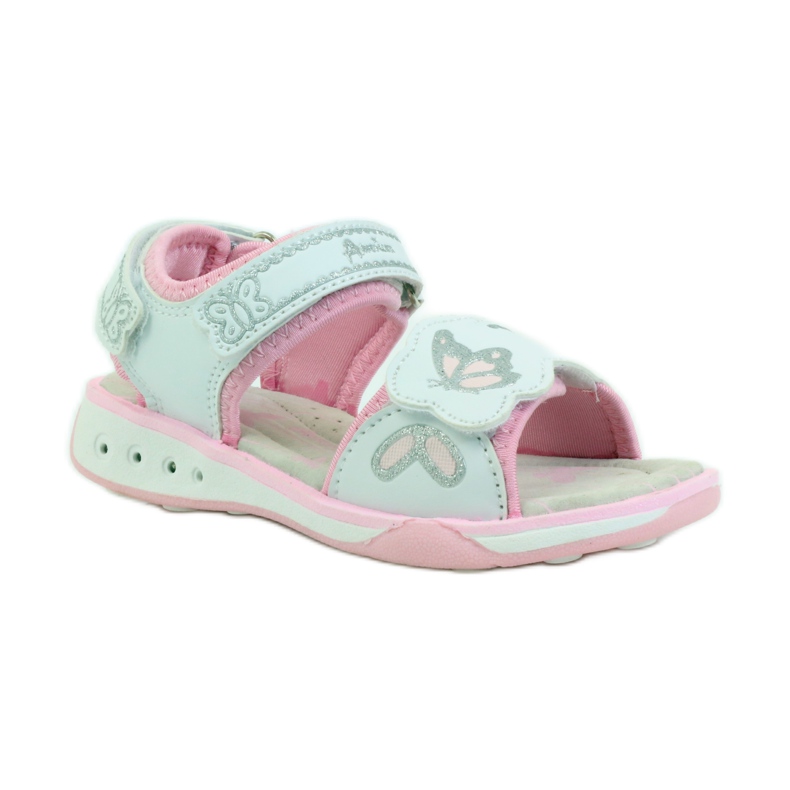 American Club Chaussures enfant sandales cuir semelle incandescente américain rose gris blanche 1