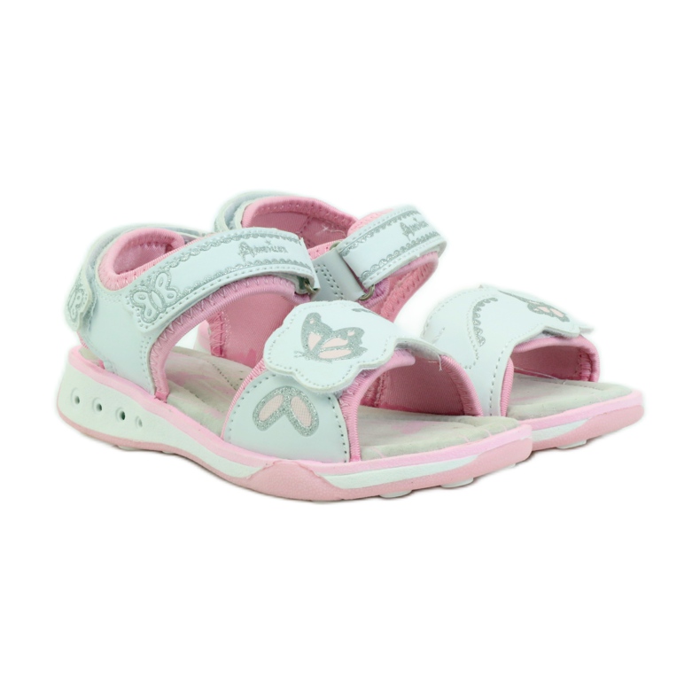 American Club Chaussures enfant sandales cuir semelle incandescente américain rose gris blanche 3
