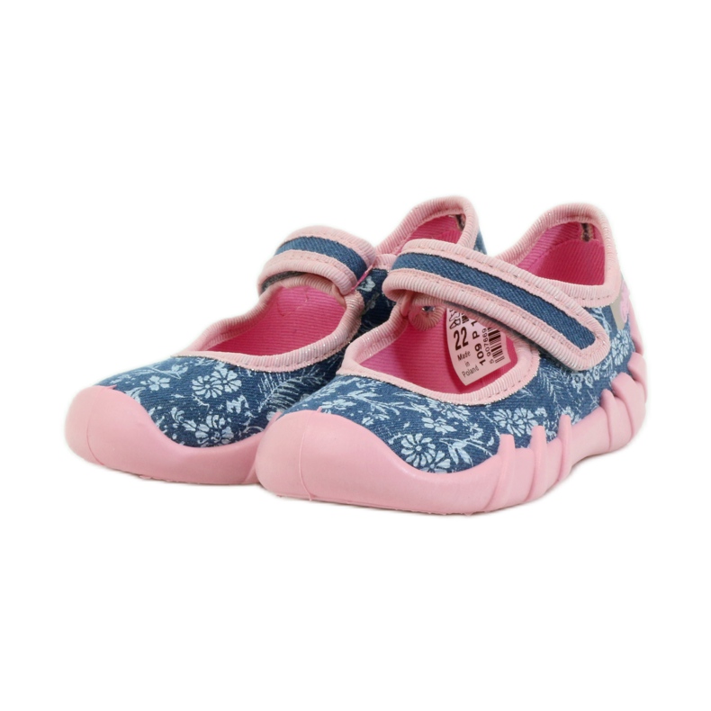 Chaussons ballerines à fleurs Befado 109p160 rose gris bleu 3