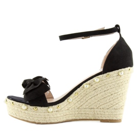 Sandales noires espadrilles à semelles compensées L2668 2