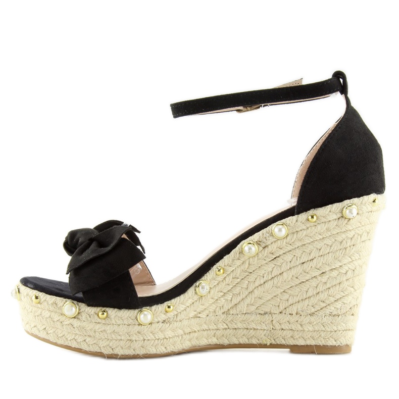 Sandales noires espadrilles à semelles compensées L2668 2