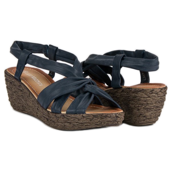 Sandales compensées à enfiler bleu 2