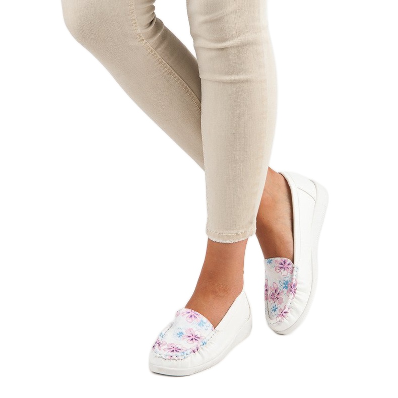 Tullo Mocassins Blancs à Fleurs 2