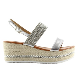 Sandales espadrilles argentées GG-5 à semelles compensées gris 5