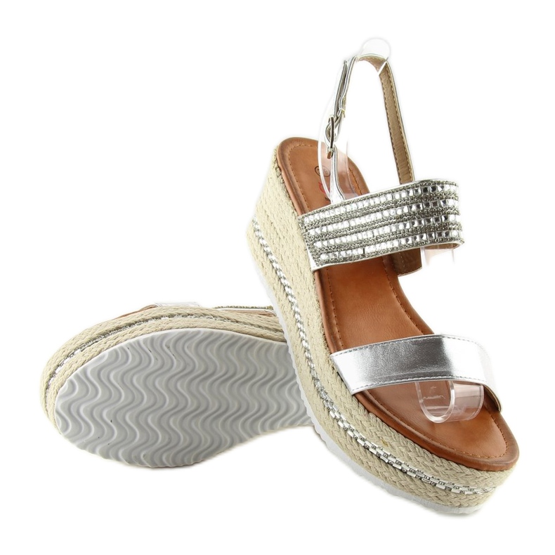 Sandales espadrilles argentées GG-5 à semelles compensées gris 1