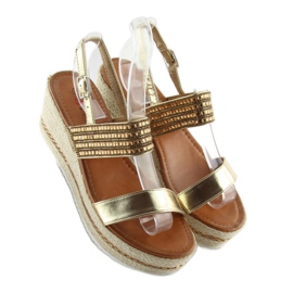 Sandales espadrilles dorées à semelles compensées GG-52P Gold d'or 3