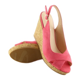 Sandales à talon compensé en liège rose 6421 Rose jaune 1